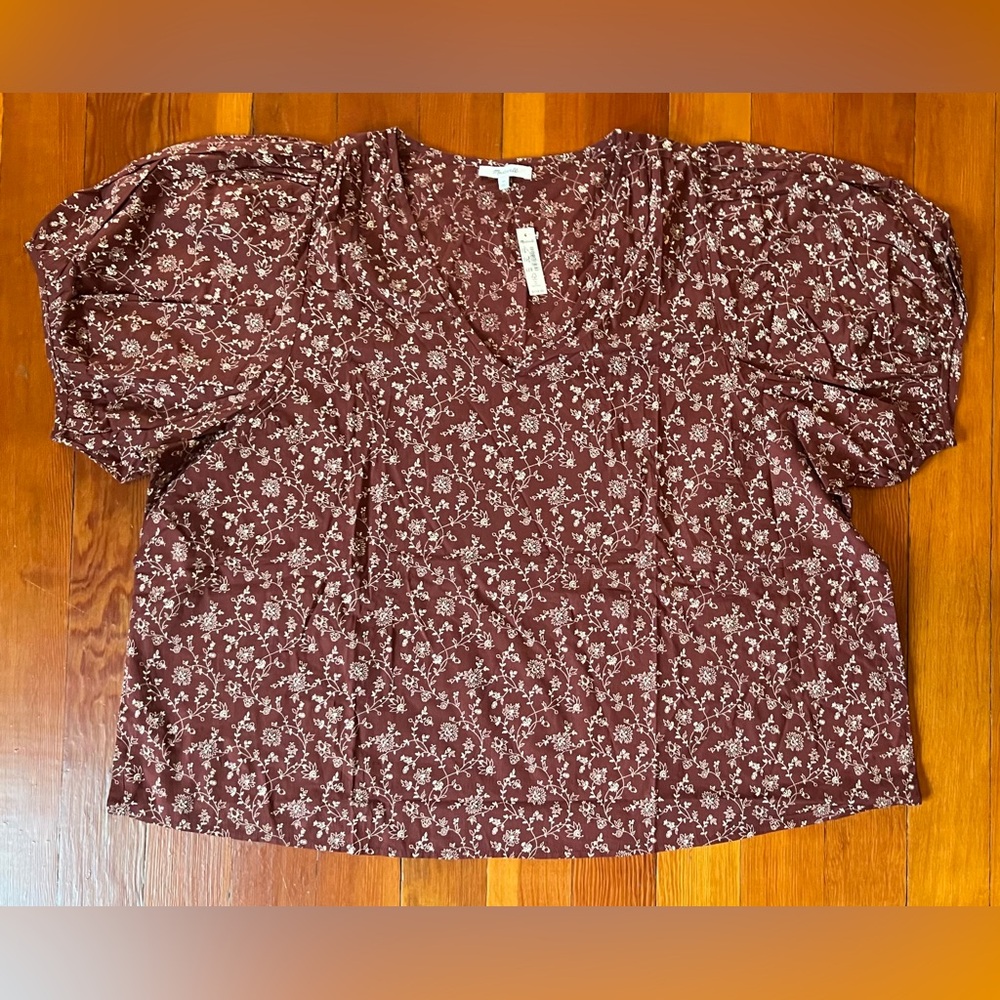 NWT Madewell Floral Print Blouse in Rust Burgundy- 100% Cotton - Plus 2X